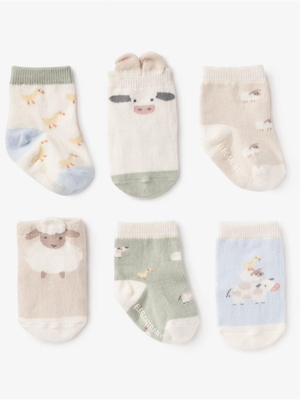 ELEGANT BABY infant ON THE FARM NON SLIP SOCKS 6PK